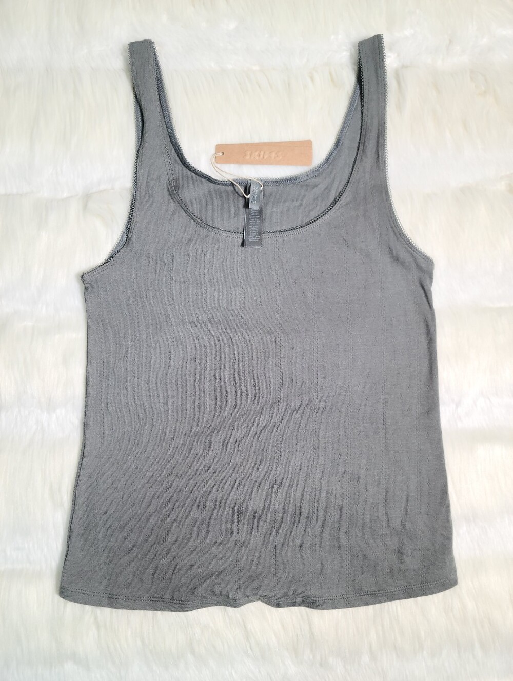 SKIMS Drop Needle Long Tank Dark Grey Magnet Women Small NEW